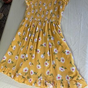 BP-Zunie Yellow Floral Smocked Sun Dress with Pink Accents